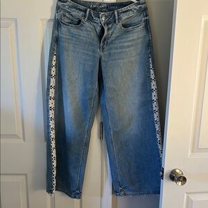 American Eagle Outfitters Blue Low-Rise Ultra Wide Leg Jeans with White Lace